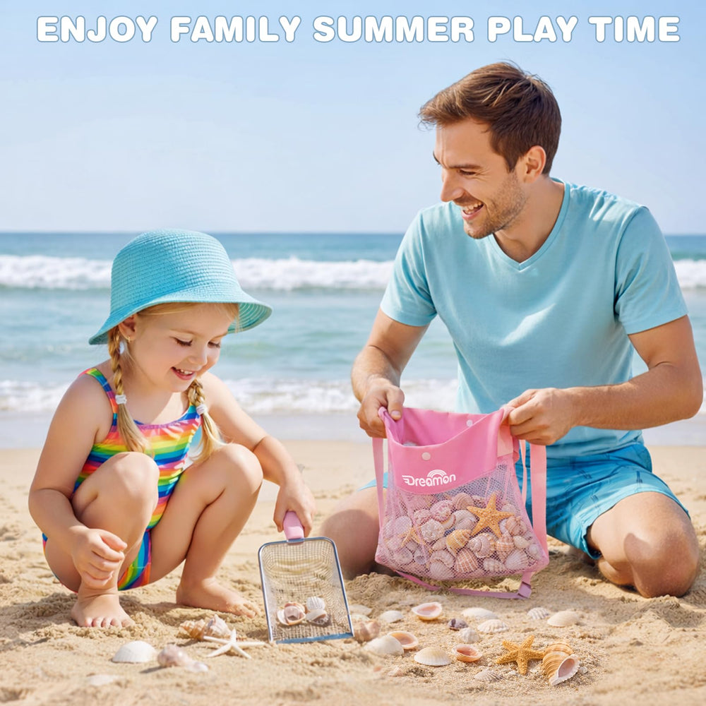 Dreamon filter sand scoop helps kids sift shells quickly.