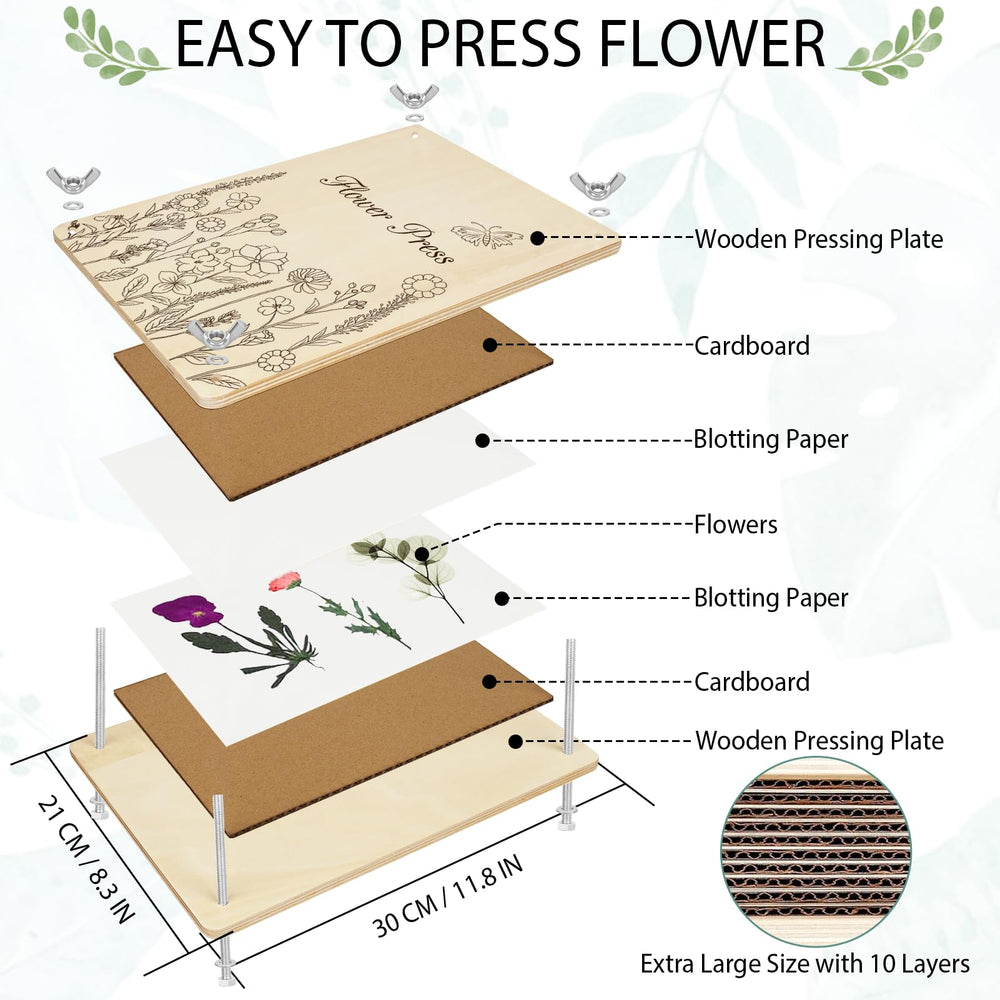 Dreamon flower press cardboards shown with blotting sheets for gentle drying