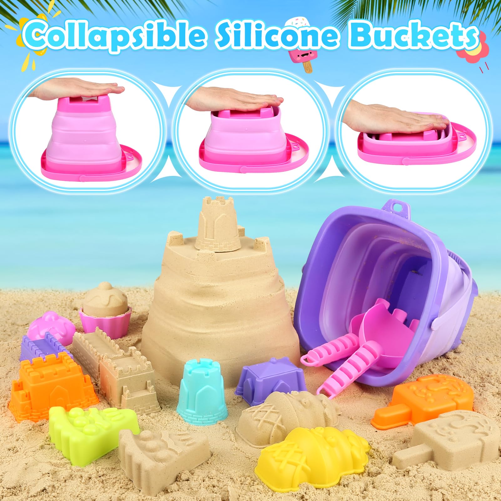 Dreamon ice cream molds provide colorful shapes for creative sand desserts.