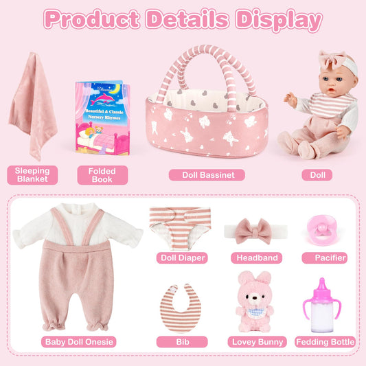 Dreamon pink bunny bassinet in soft fabric for cozy doll naps and transport