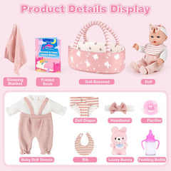 Dreamon pink bunny bassinet in soft fabric for cozy doll naps and transport
