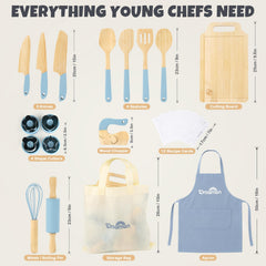 Dreamon real cutting board and knives, durable wood surface for pretend play that mirrors real cooking.