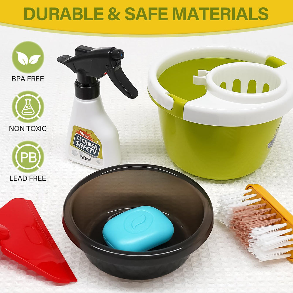 Dreamon cleaning set stand in blue for organized storage after play.