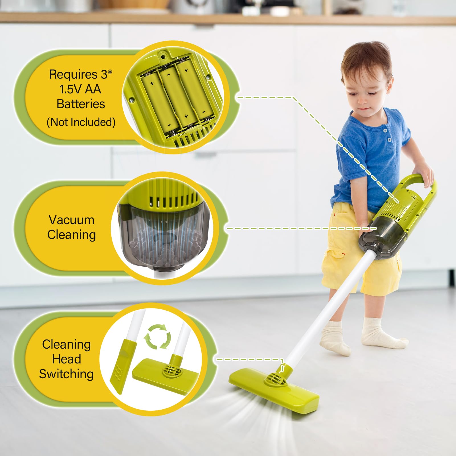 Dreamon blue 2-in-1 vacuum toy with functional suction heads for pretend cleaning play.