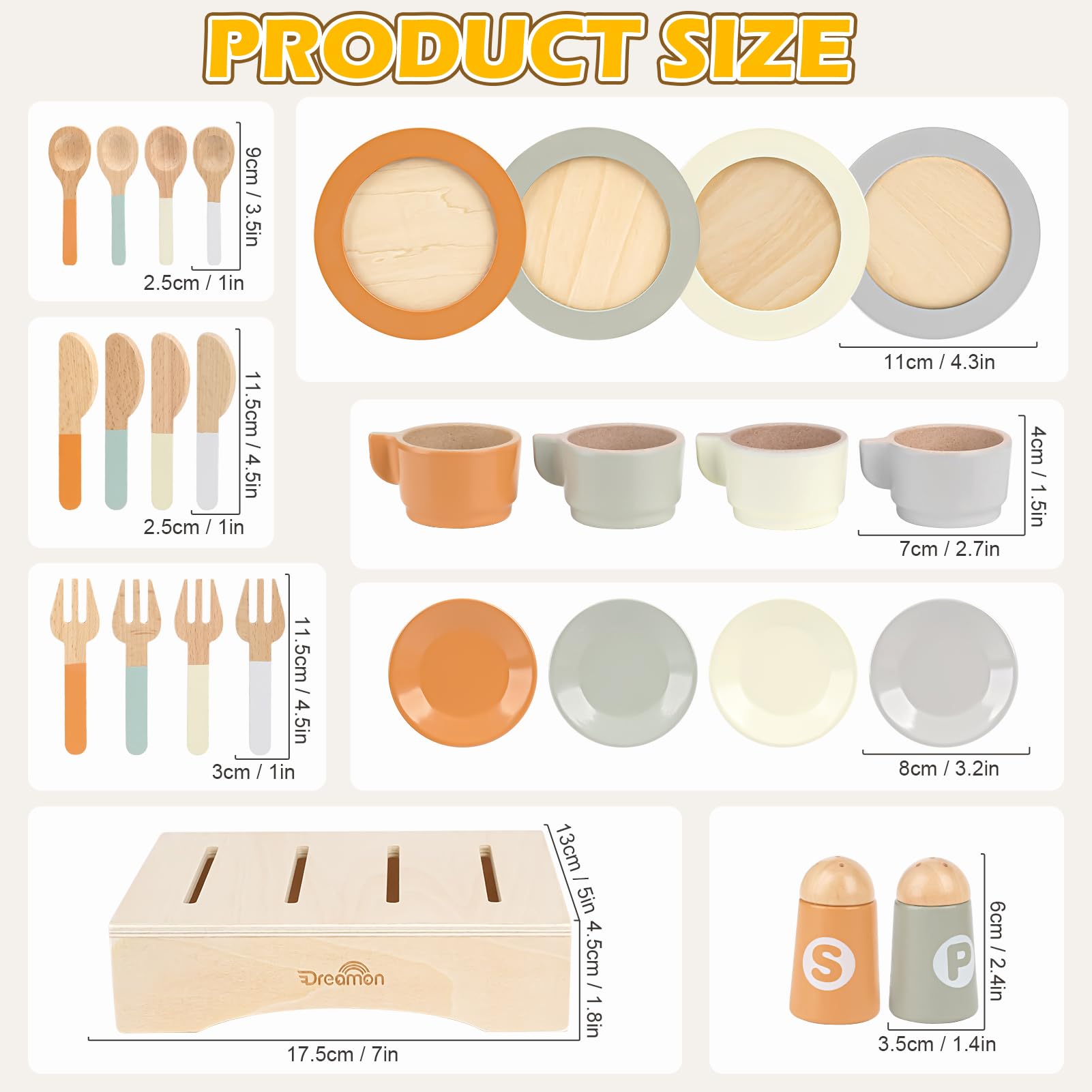 Dreamon wooden cups saucers and cutlery for kid-friendly pretend dining
