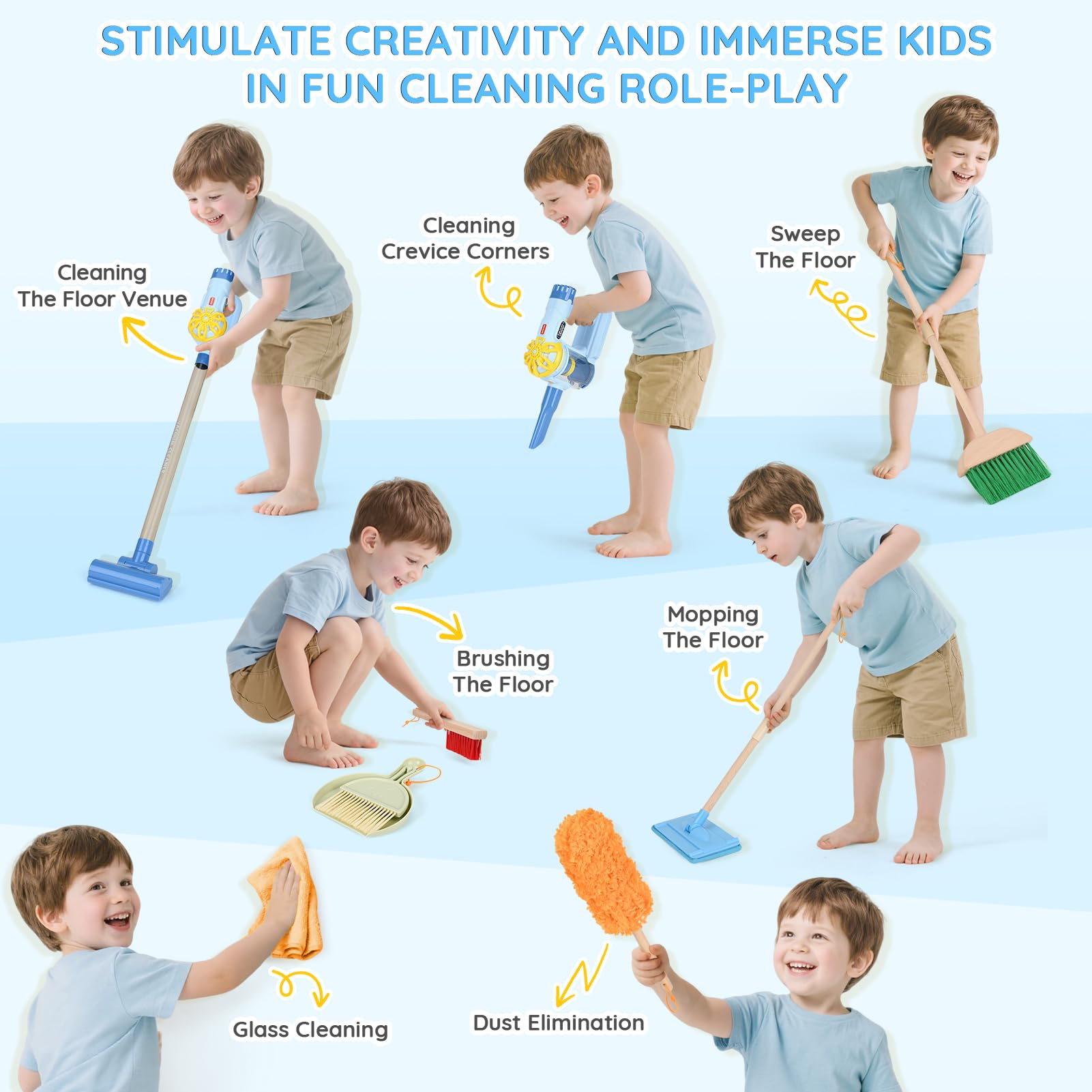 Dreamon dustpan demonstrates pickup and organization during imagined chores