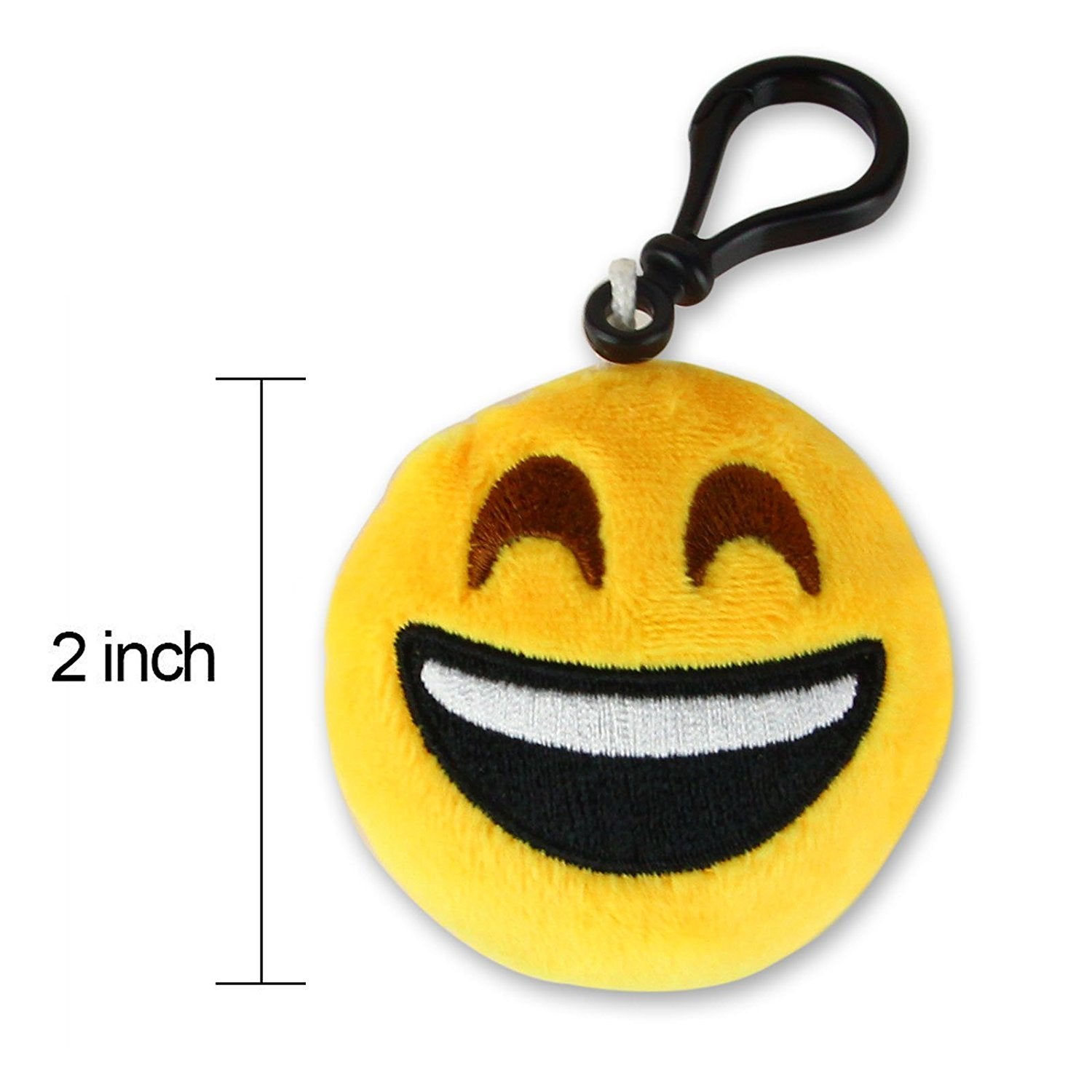 Dreampark plush emoticon on backpack clip showcasing playful style.