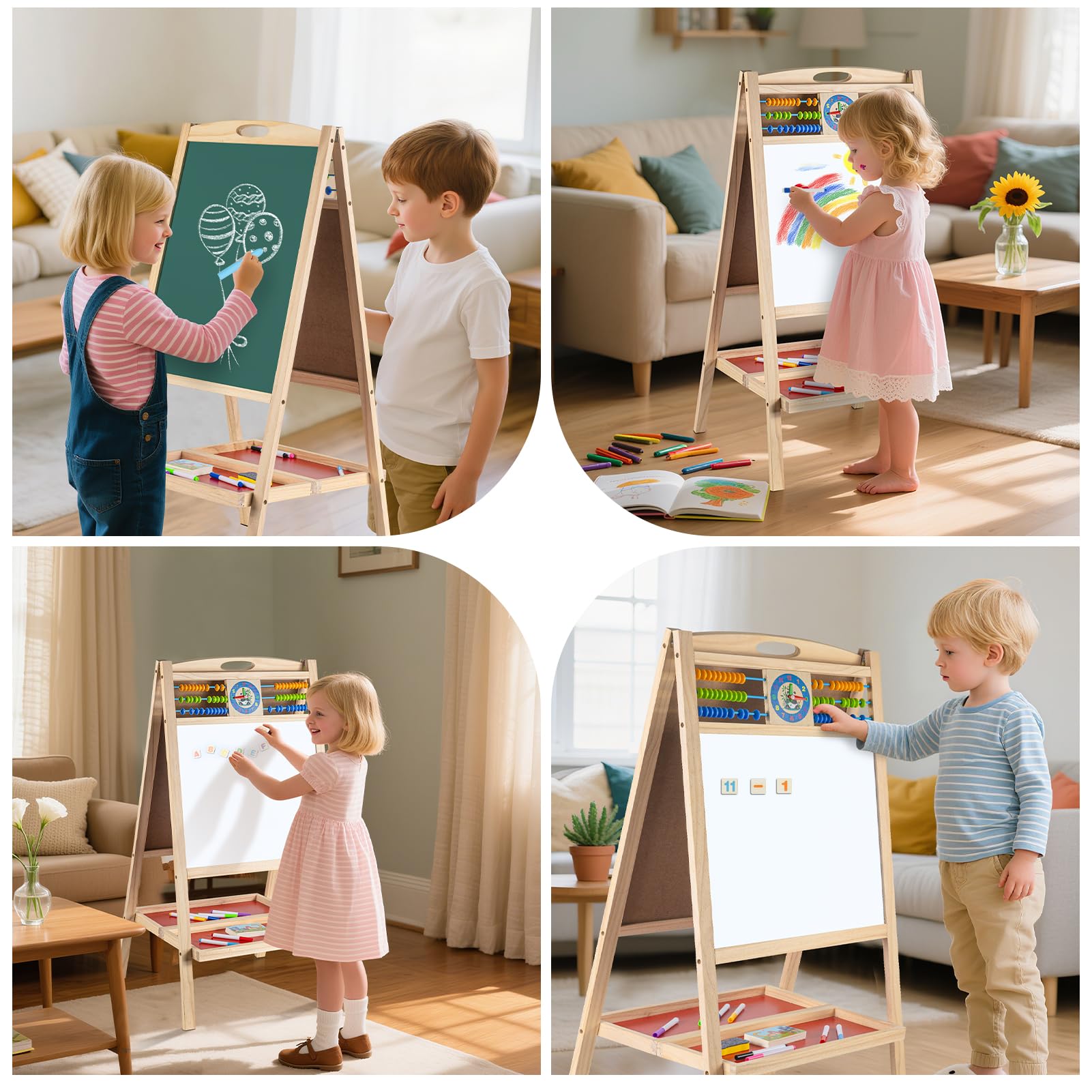 Dreamtailor easel with accessory tray keeps markers and chalk within reach.
