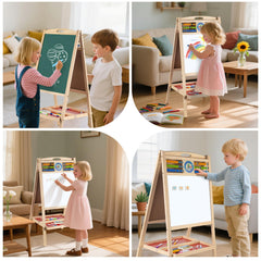 Dreamtailor easel with accessory tray keeps markers and chalk within reach.