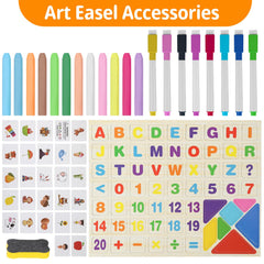 Dreamtailor easel chalkboard side encourages tactile art and imagination.