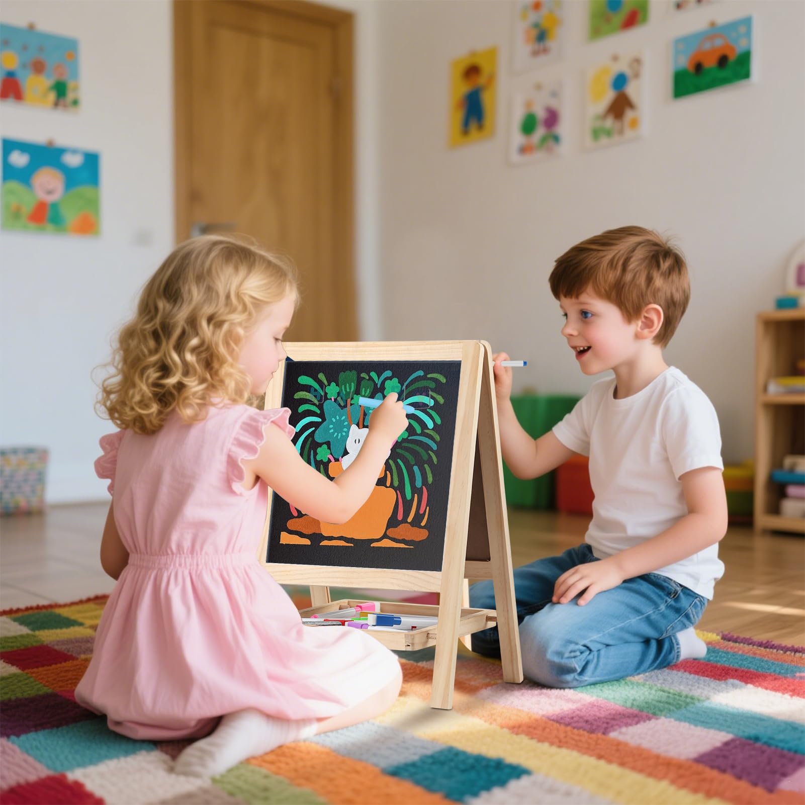 Dreamtailor easy-clean surface makes cleanup quick after art time.