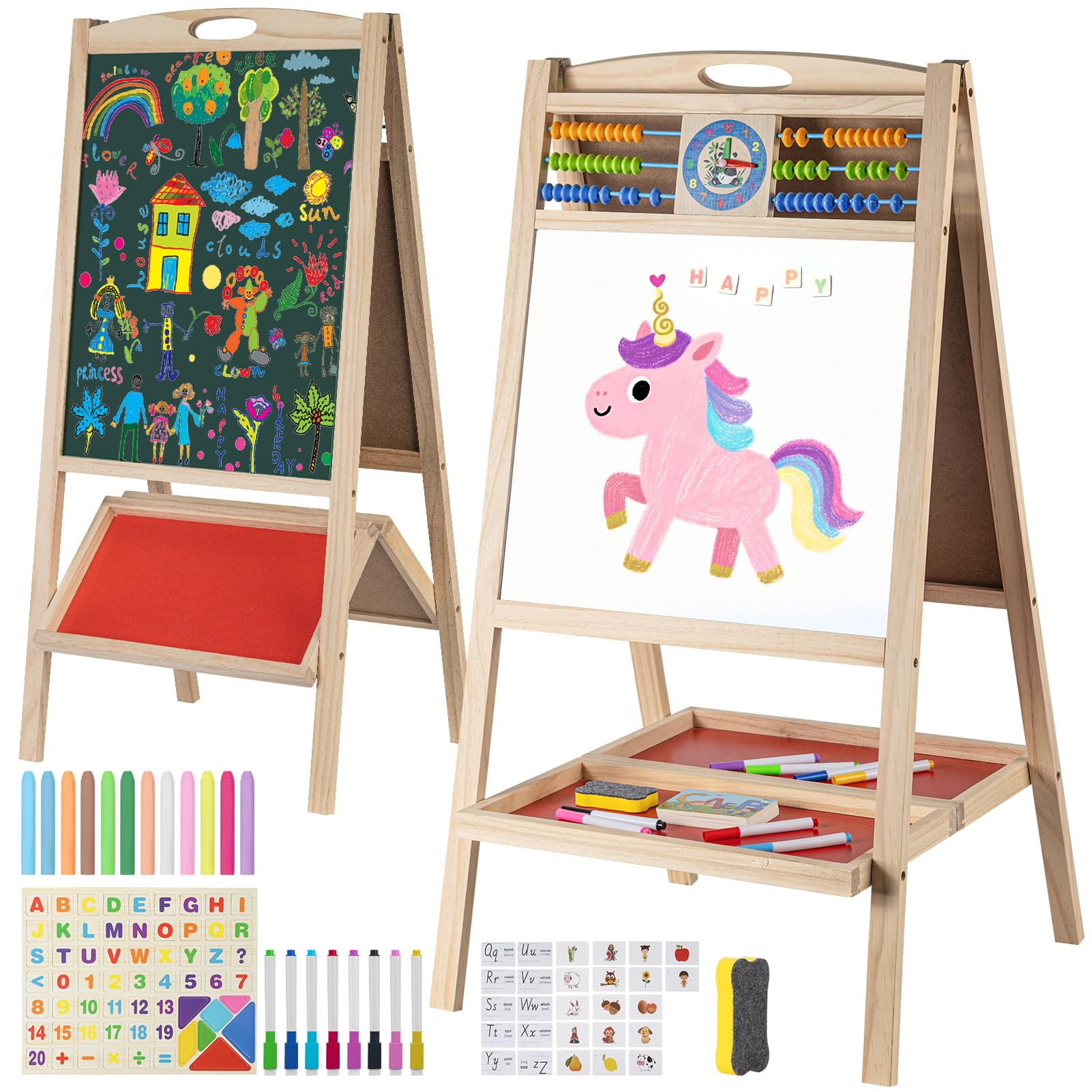 Dreamtailor kid's easel with abacus shows counting during creative play.