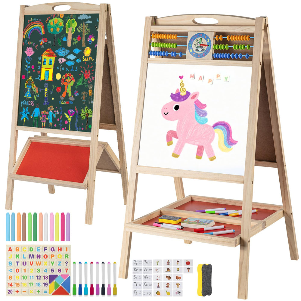 Dreamtailor kid's easel with abacus shows counting during creative play.