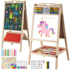 Dreamtailor kid's easel with abacus shows counting during creative play.