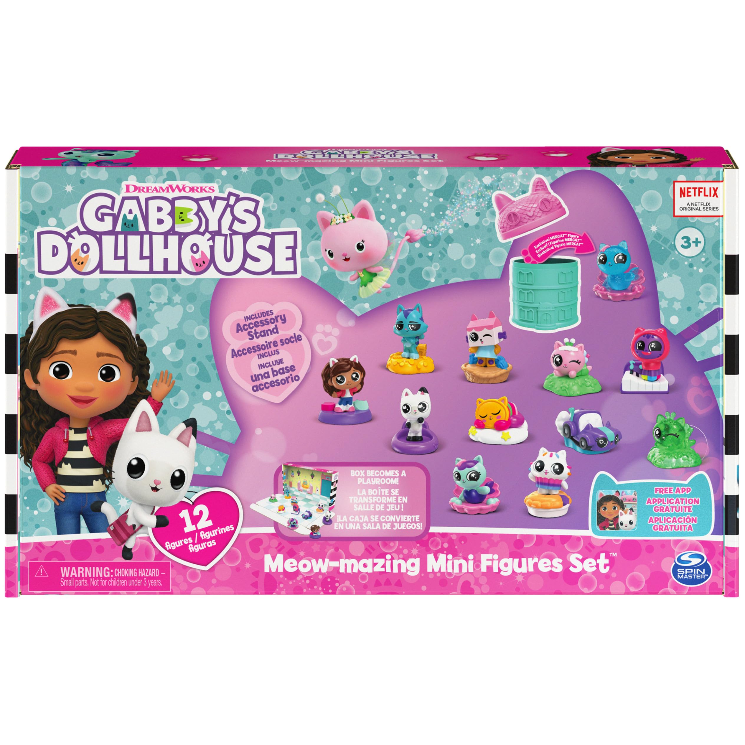 DreamWorks Gabby’s Dollhouse accessory stands paired with figures for mix-and-match play.