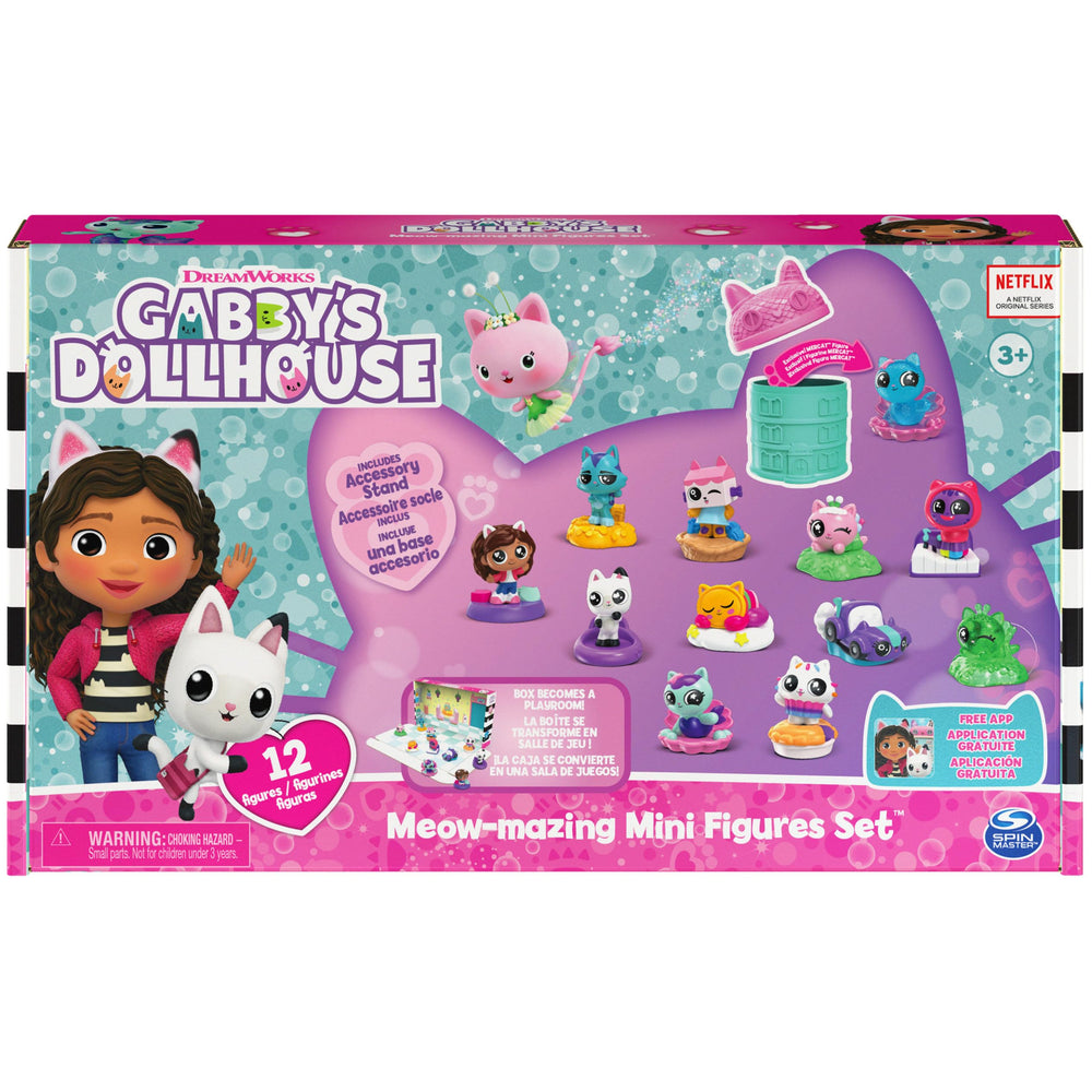 DreamWorks Gabby’s Dollhouse accessory stands paired with figures for mix-and-match play.
