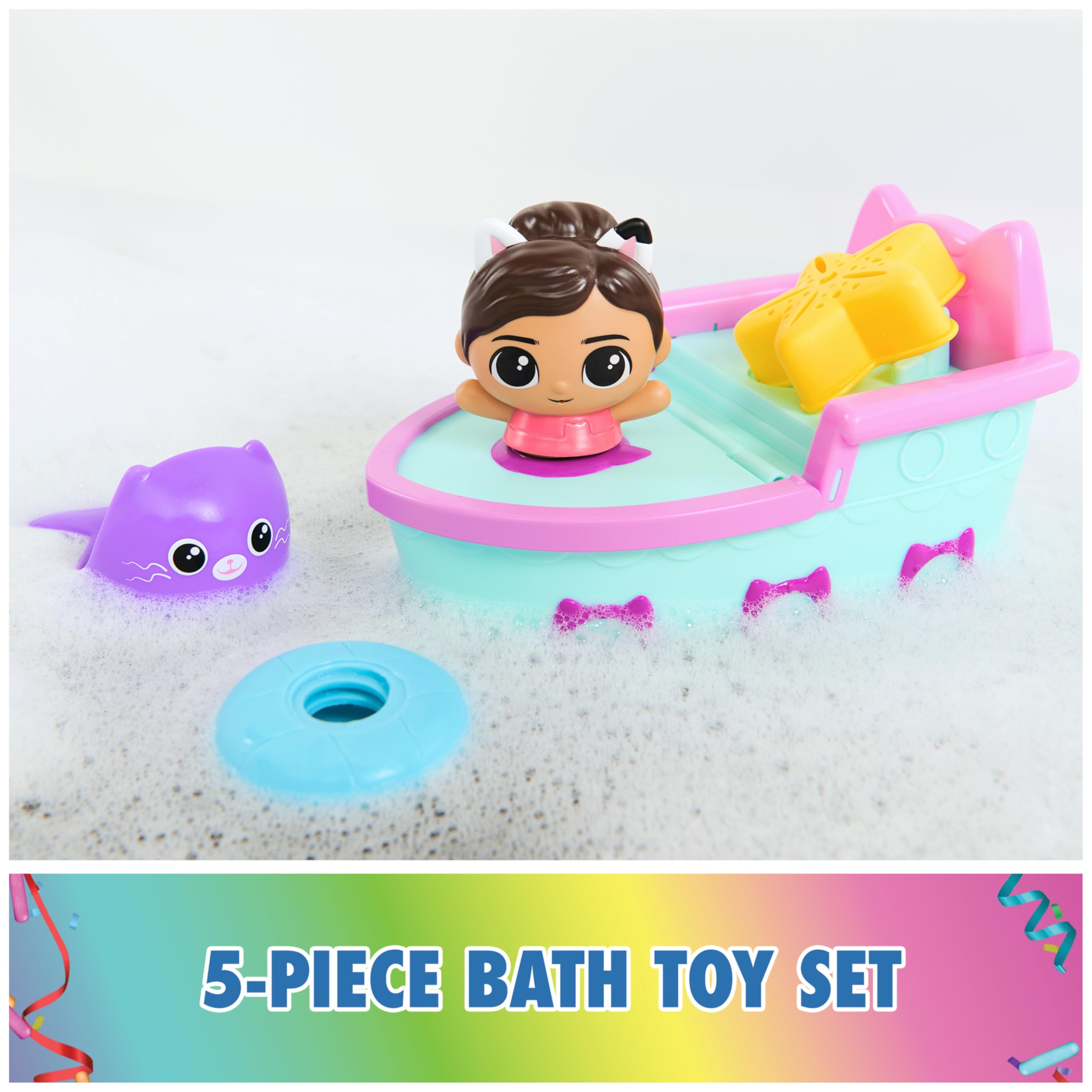 DreamWorks Gabby's Dollhouse bath toy storage keeps tub organized and ready.
