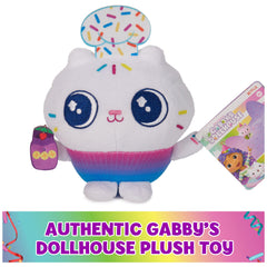 Gabby’s Dollhouse Cakey Cat plush, soft material and 6-inch size for cuddles.