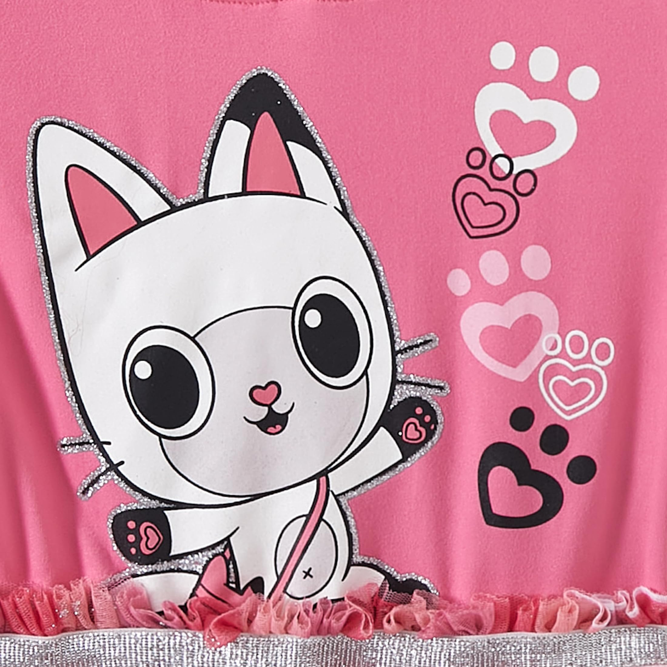 Hooded Gabby's Dollhouse dress with ears and paw design for pretend play