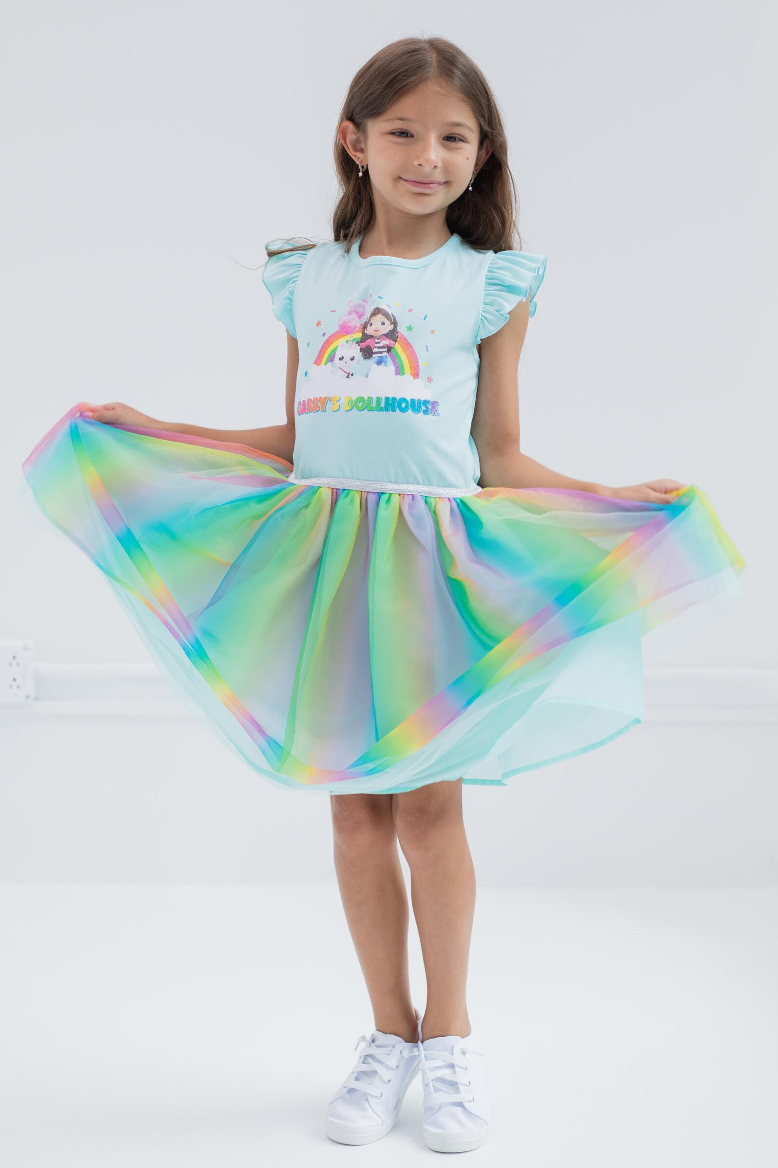 Back view of the Gabby Pandy Paws dress showing playful ruffles and fit