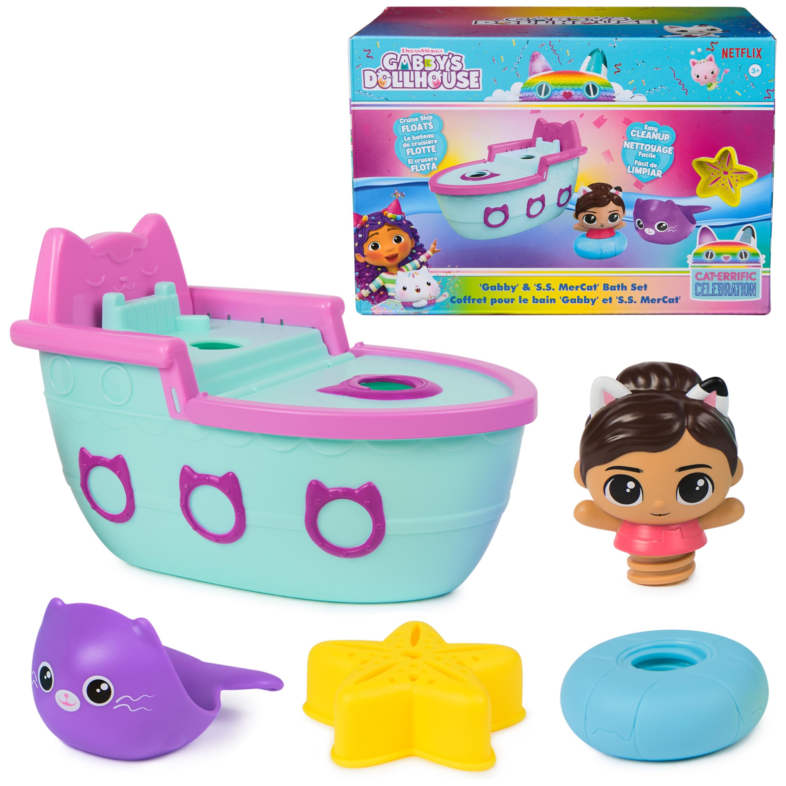 DreamWorks Gabby's Dollhouse Gabby squirter bath toy for splashy bath-time play.