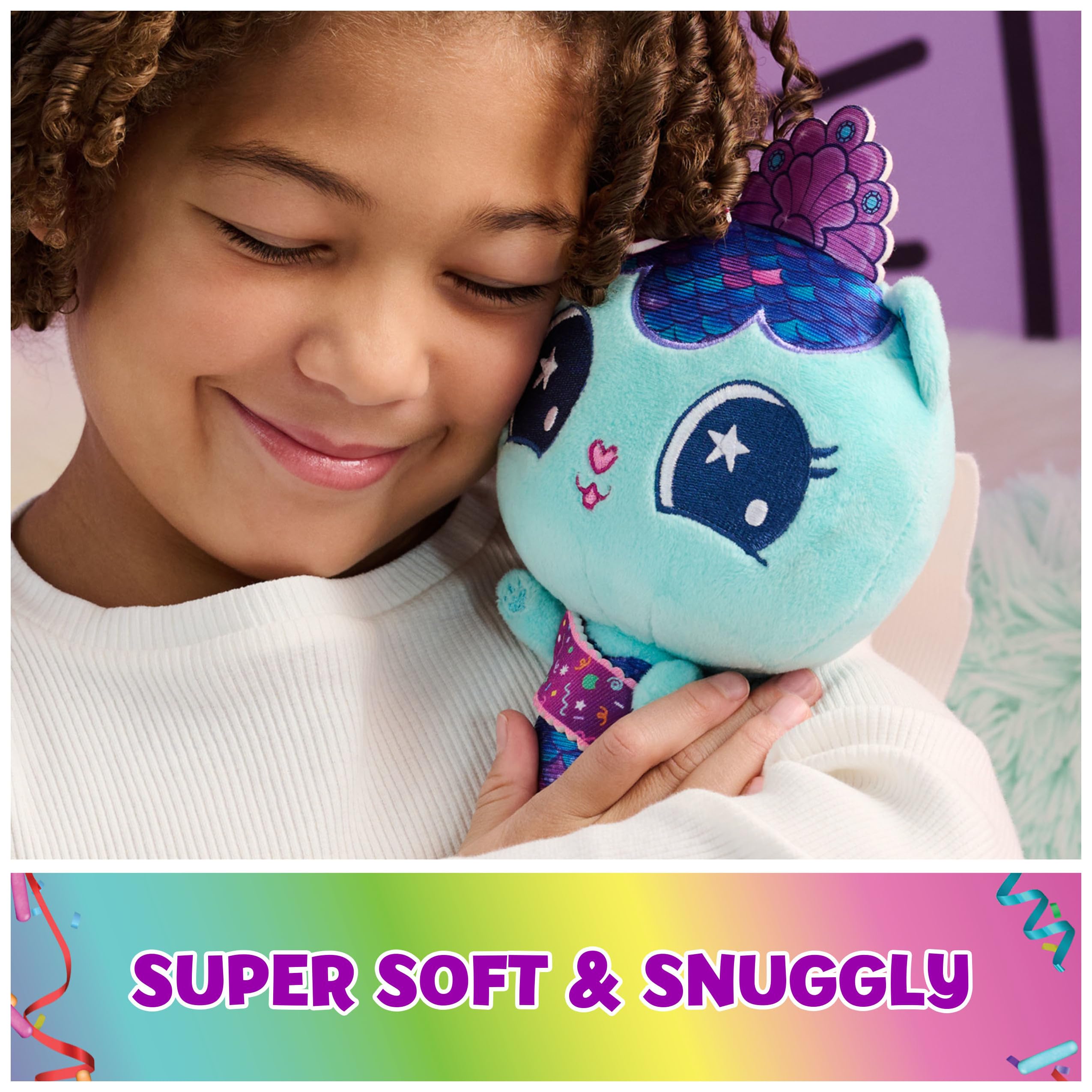 MerCat plush wearing a purple tiara for magical pretend play with Gabby’s world.