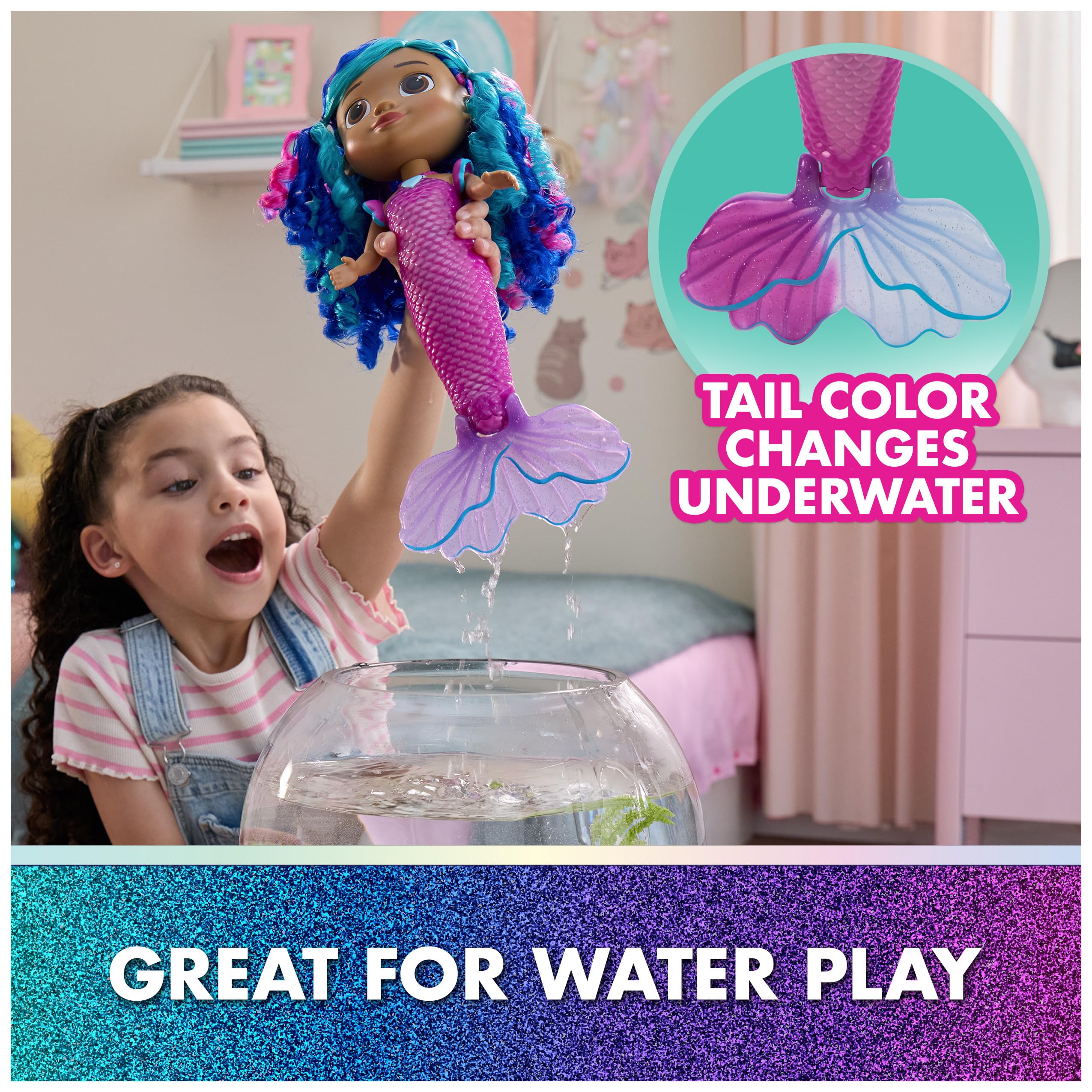 DreamWorks Gabby's Dollhouse Mermaid Gabby with starfish accessory for styling adventures.