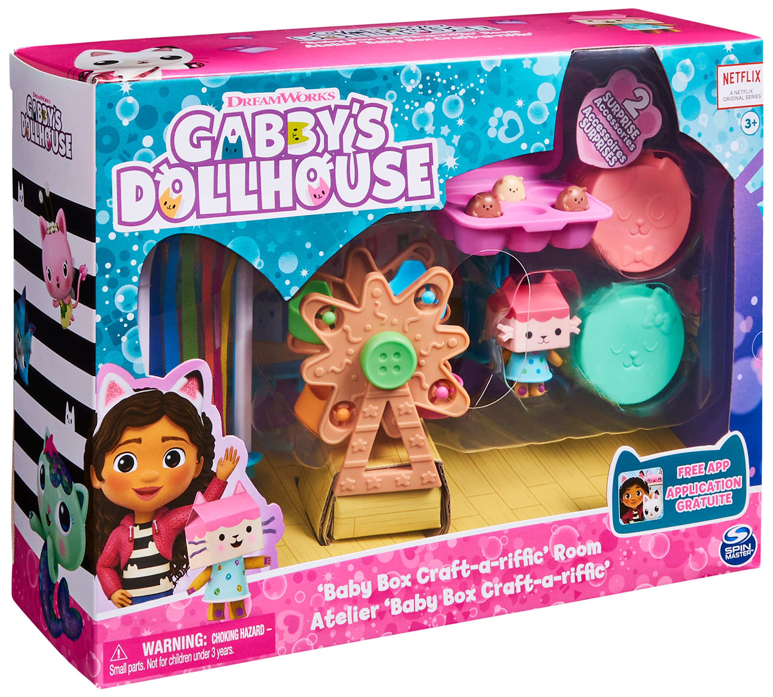 Gabby's Dollhouse QR prize inside a surprise box unlocks app bonus.