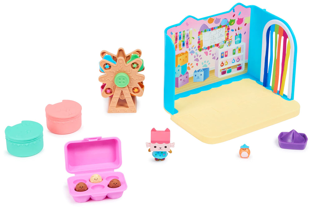 Gabby's Dollhouse compact room furniture enables versatile pretend setups.