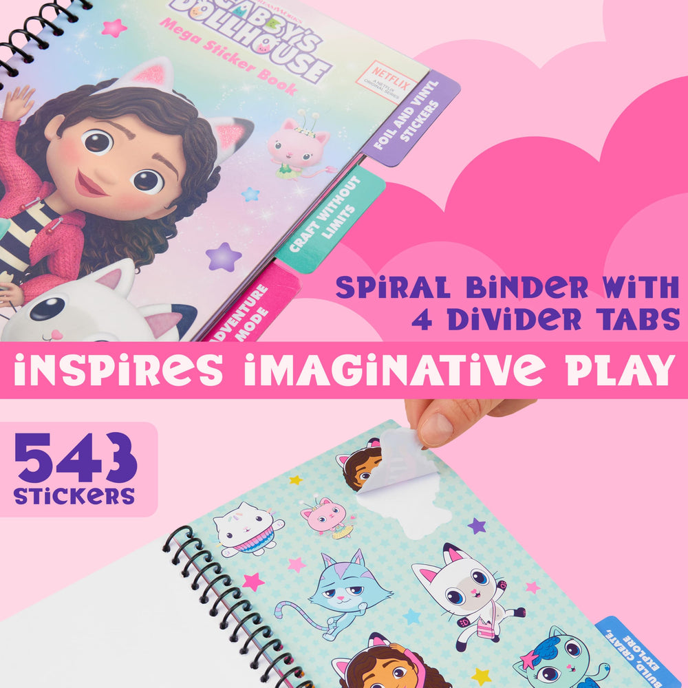 DreamWorks Gabby's Dollhouse spiral-bound book enables easy page flipping during crafts.