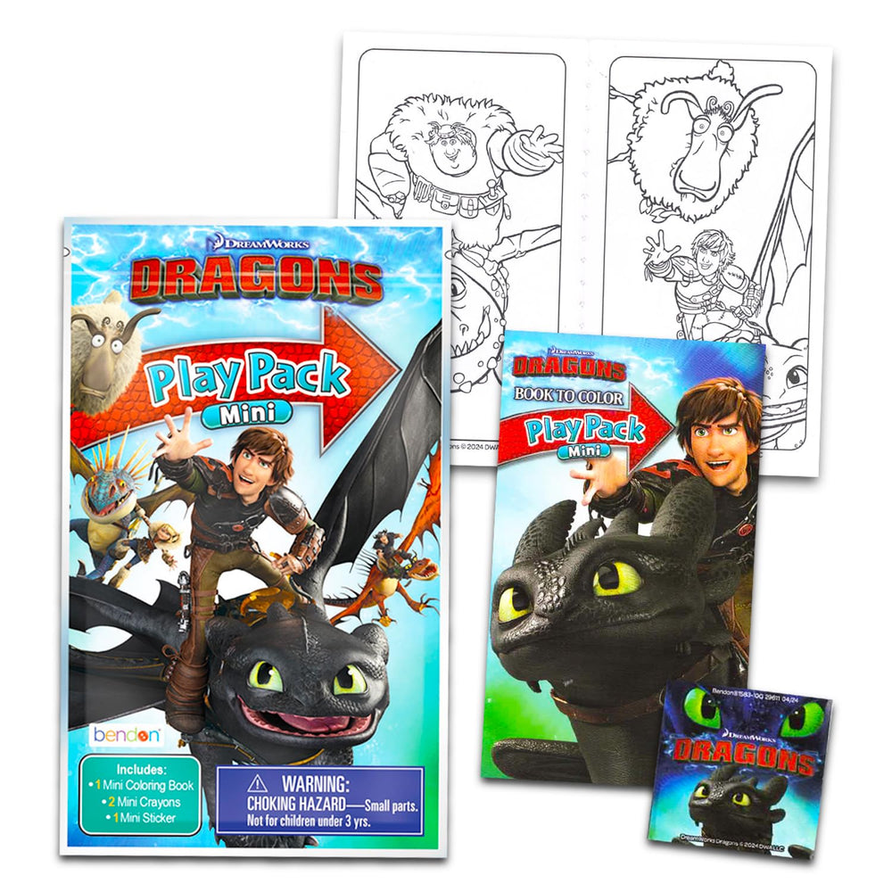 DreamWorks How to Train Your Dragon mini play pack with crayons and a sticker for creativity.