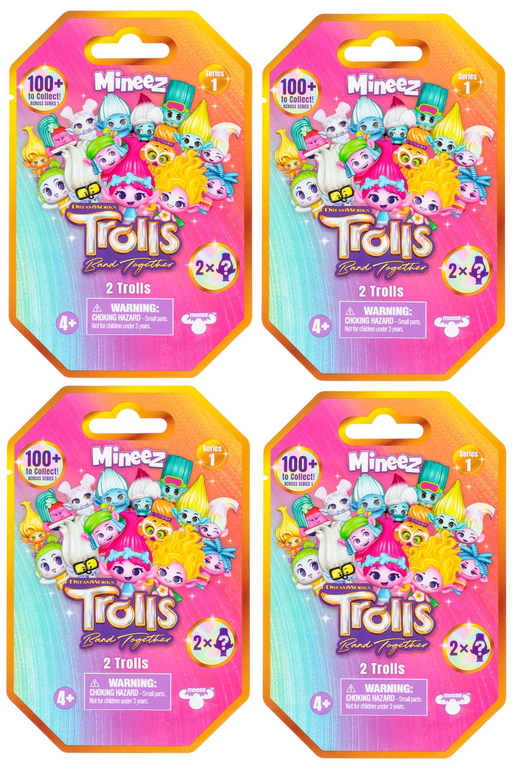 DREAMWORKS TROLLS Mineez 1.5-inch figures in a 4-pack for collectability.