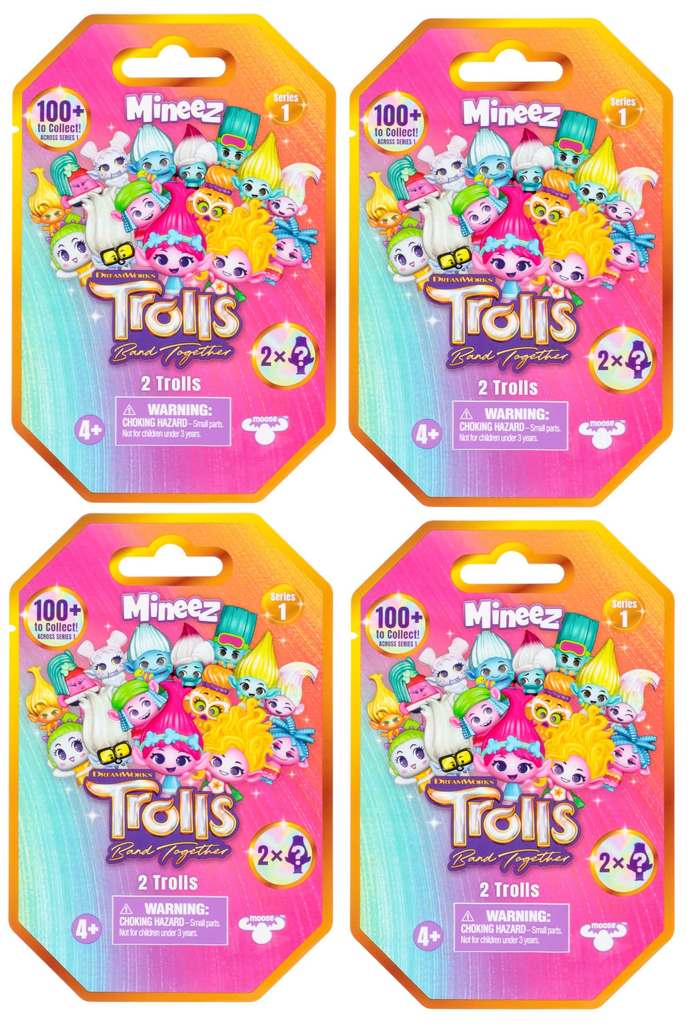 DREAMWORKS TROLLS Mineez 1.5-inch figures in a 4-pack for collectability.