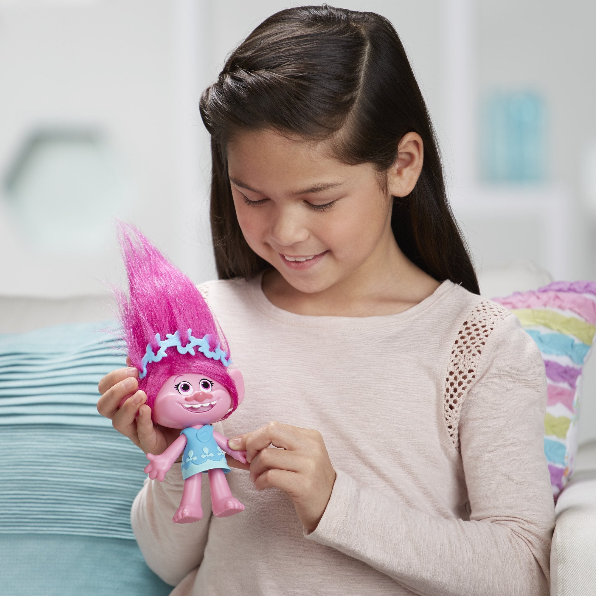 DreamWorks Trolls Poppy singing Get Back Up Again for imaginative play sessions.