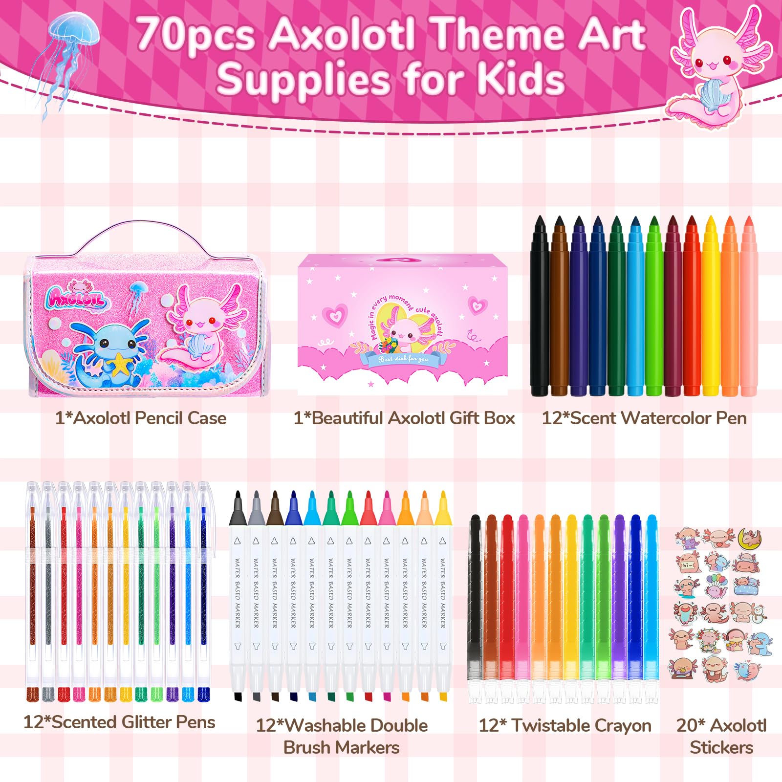 DreamyCandy Axolotl gift box presents a complete art set for kids.