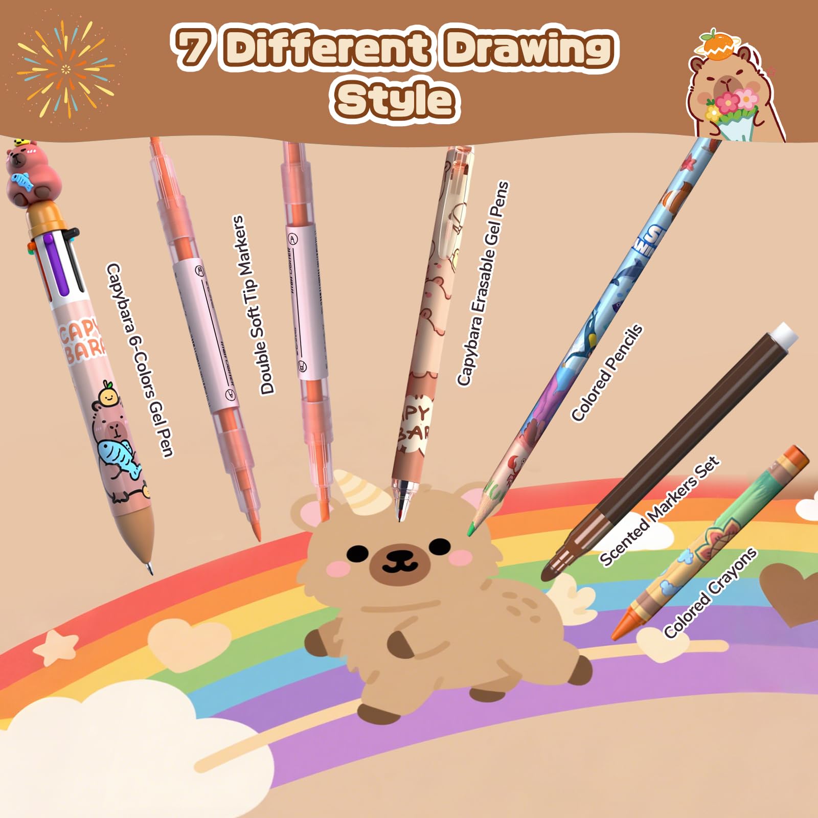 DreamyCandy Capybara scented markers add playful aroma to coloring sessions.