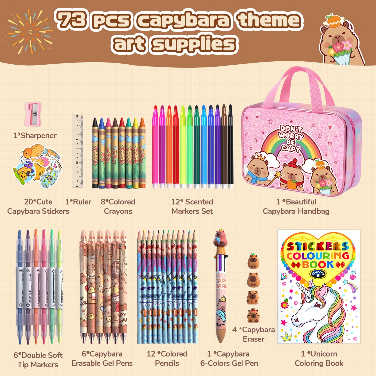 DreamyCandy Capybara travel coloring case keeps supplies organized during trips.