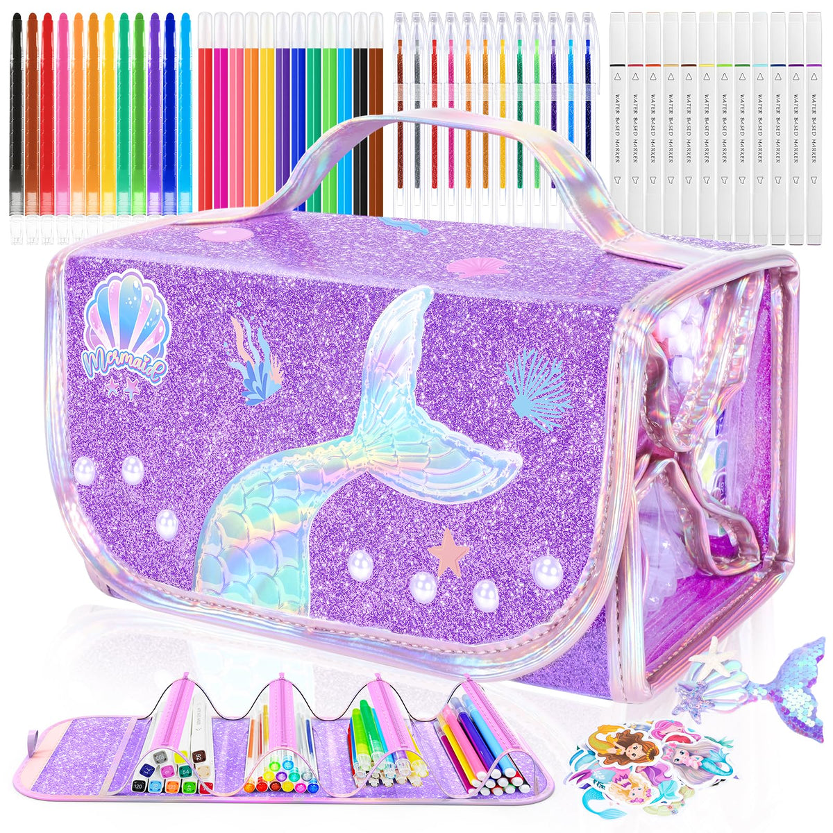DreamyCandy Mermaid marker set in glitter case for vibrant kid art