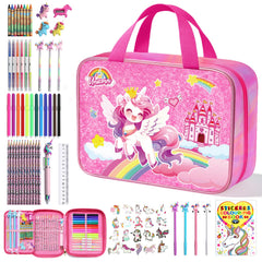 DreamyCandy unicorn washable markers set in a glitter pouch for mess-free coloring.
