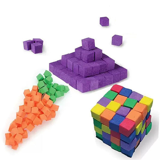 Dremung EVA Sticky Blocks arranged in a colorful cube display for STEM play