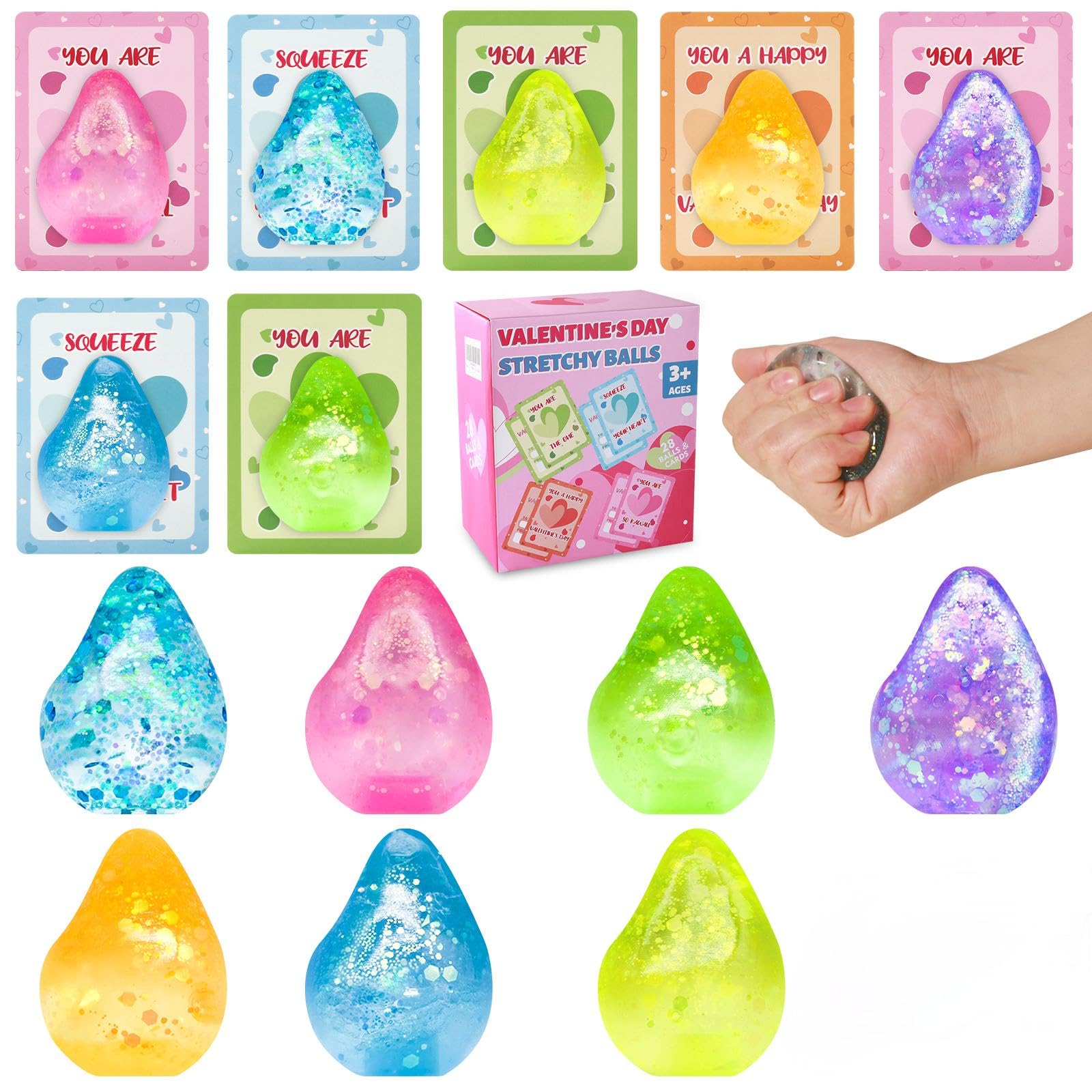 Drephere Dream Drop glitter stress ball with ice-cube glitter swirl for visual sensory play.