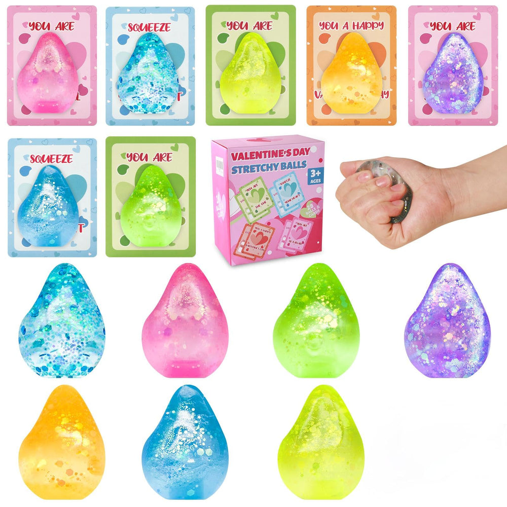 Drephere Dream Drop glitter stress ball with ice-cube glitter swirl for visual sensory play.