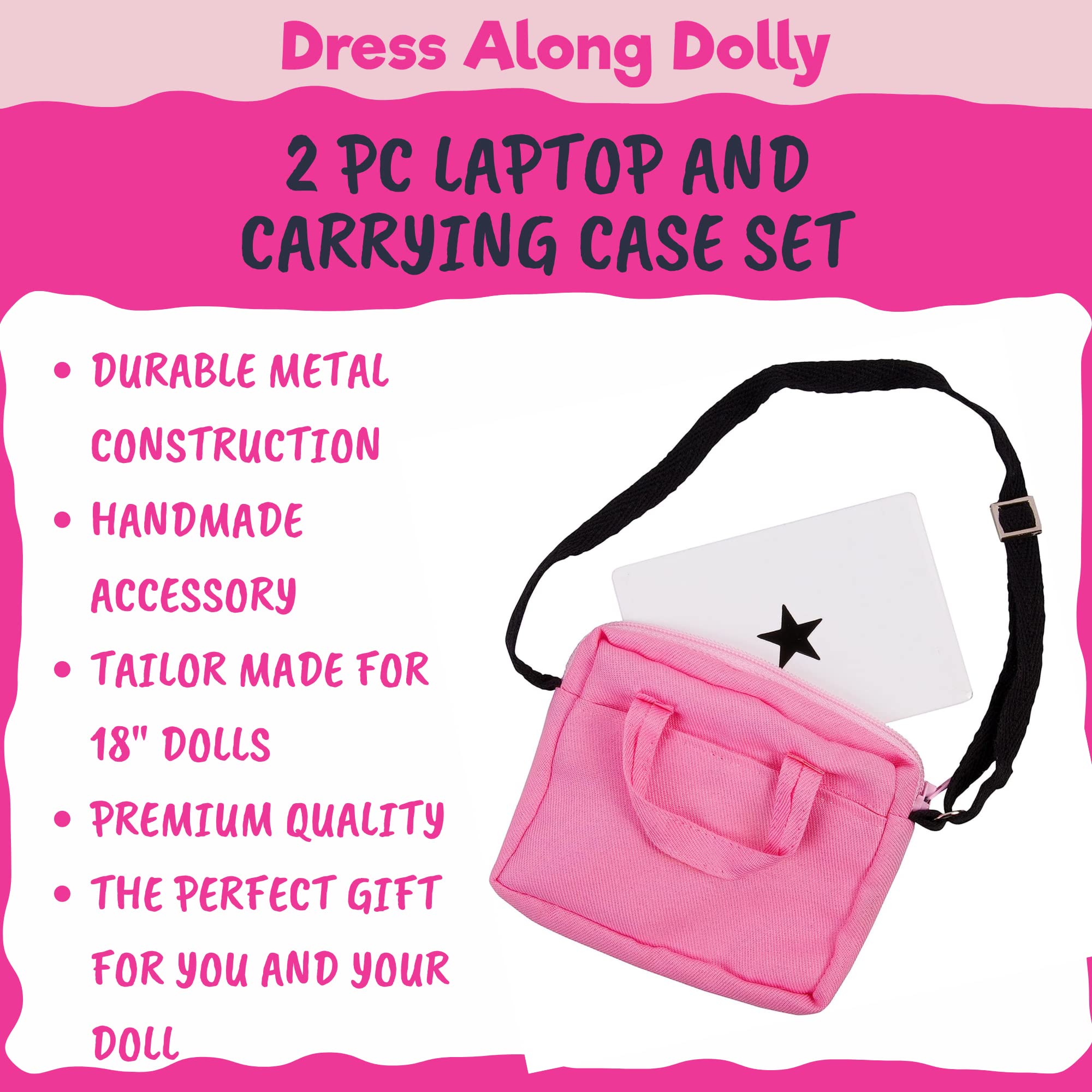 Dress Along Dolly pink carrying bag close-up for doll gadgets and portability.