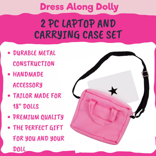 Dress Along Dolly pink carrying bag close-up for doll gadgets and portability.