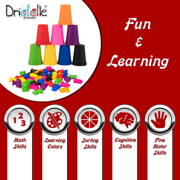 Driddle bears and cups demonstrate sorting and counting for preschoolers