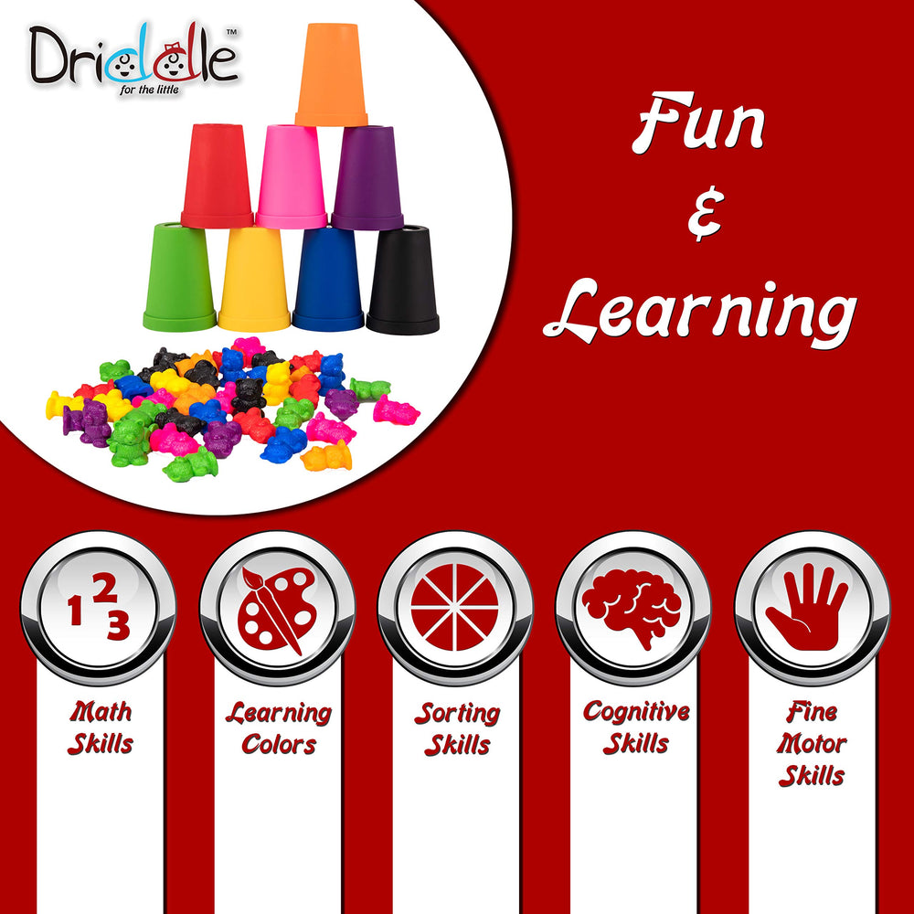 Driddle bears and cups demonstrate sorting and counting for preschoolers