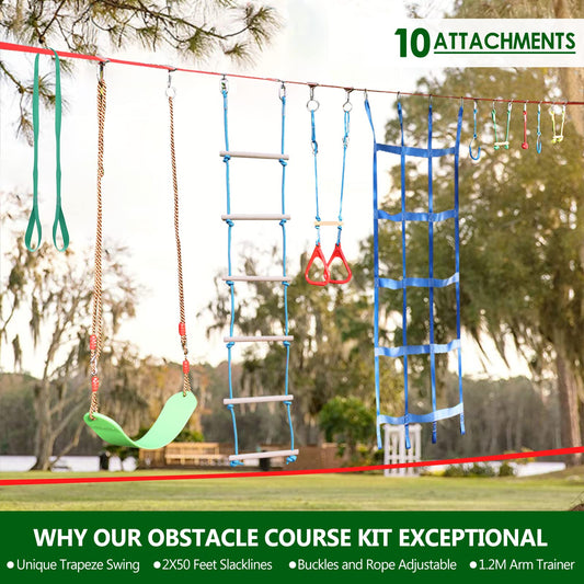 Dripex slackline 2x50ft kit ready for quick install and adjustable challenge.