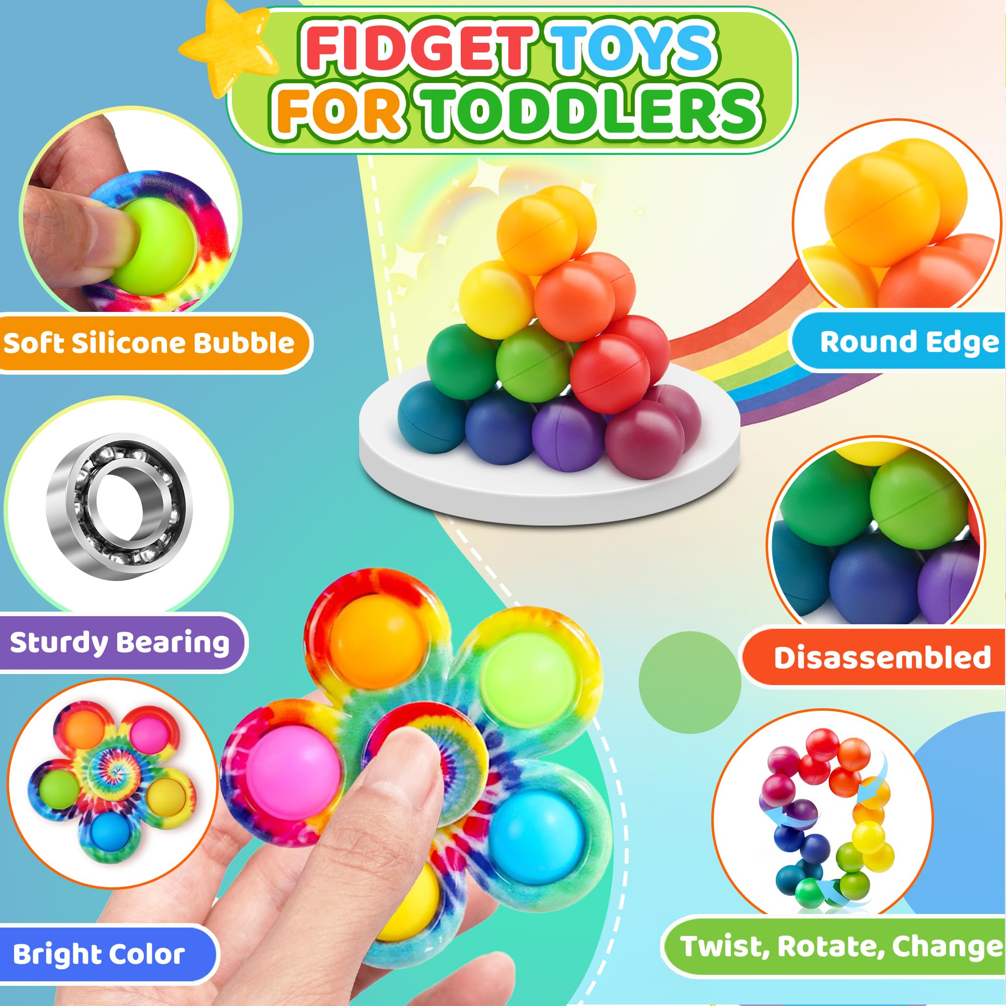 Dr.Kbder sensory rainbow balls for colorful sensory play and focus.