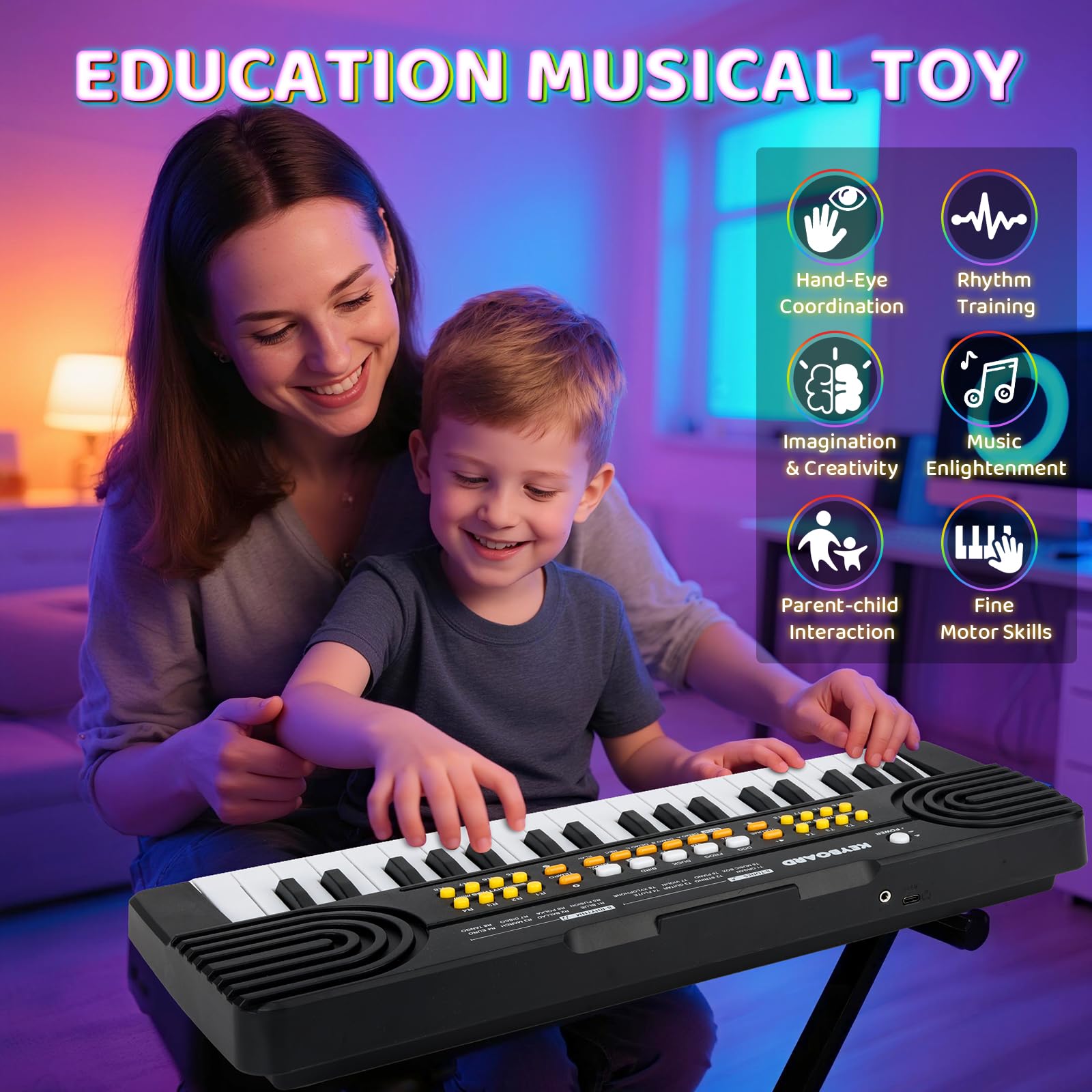 Drmukie 37 key toy showing demos and rhythm options