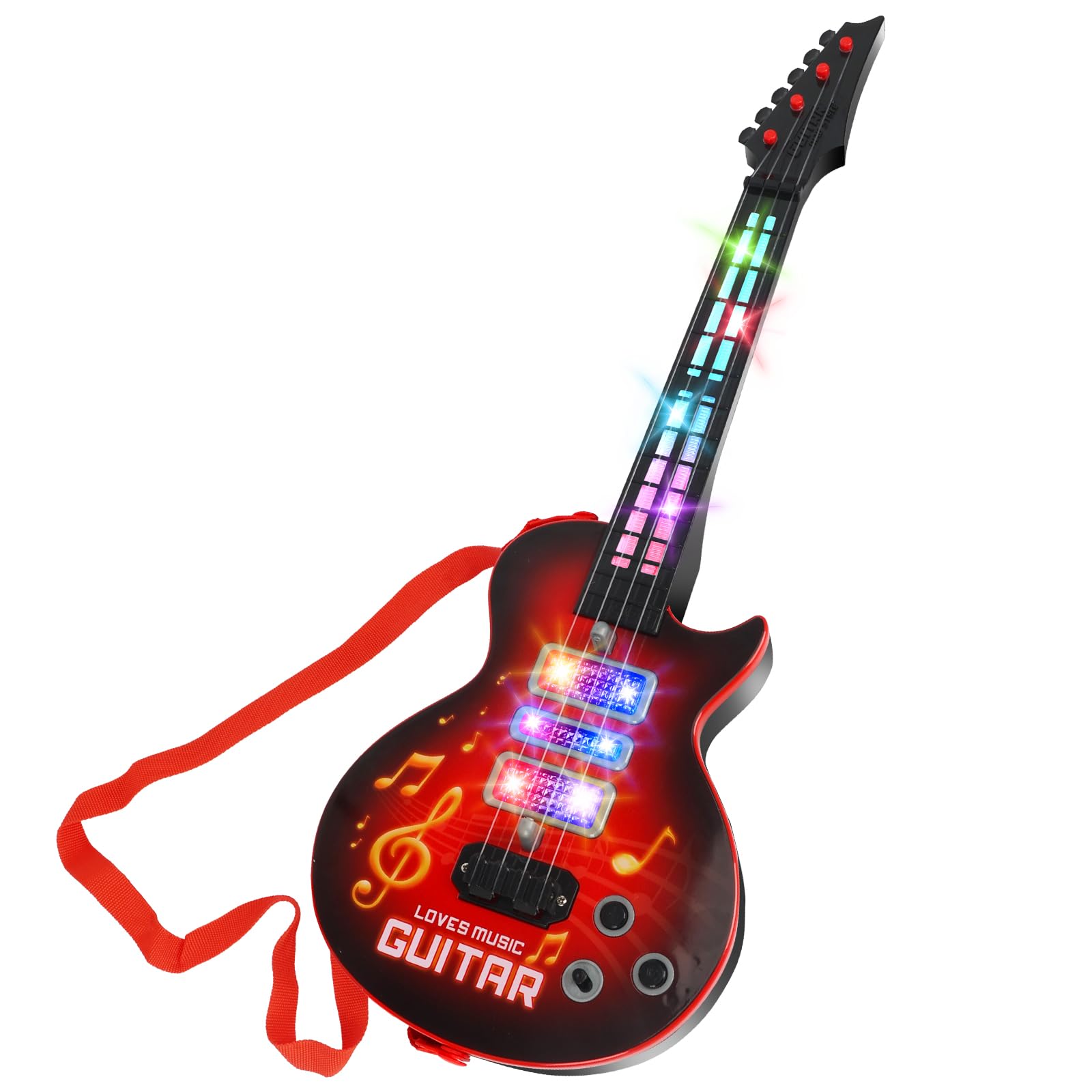 Drmukie Kids Guitar Toy red front view promotes early rhythm exploration